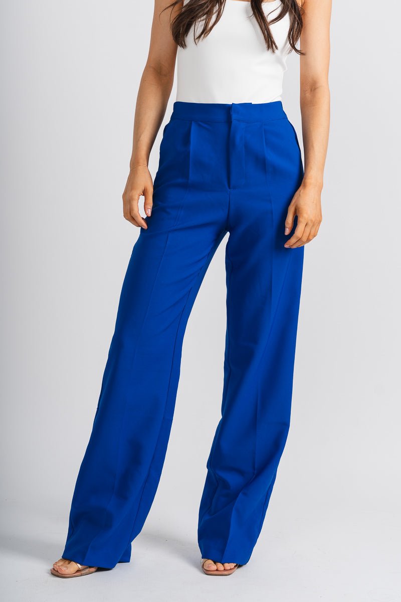 Pleated wide leg pants royal - Trendy OKC Apparel at Lush Fashion Lounge Boutique in Oklahoma City