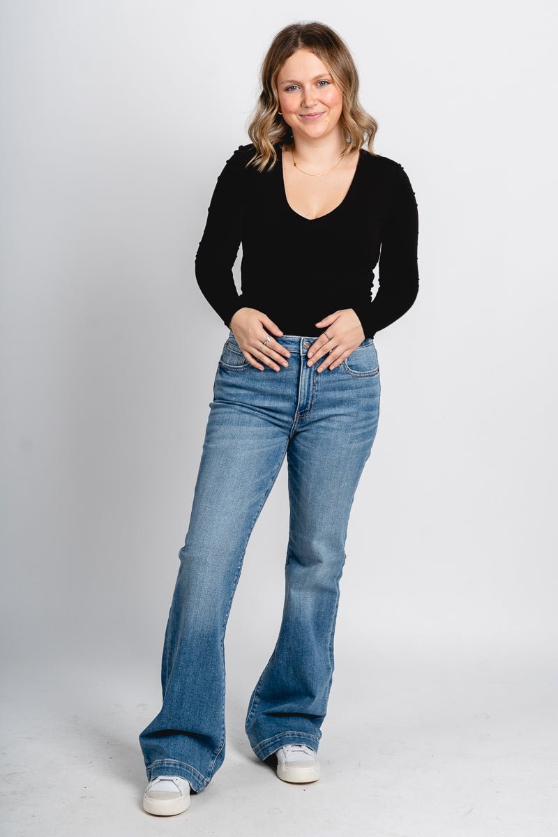 Daze heartbreaker mid rise flare jeans text me | Lush Fashion Lounge: boutique women's jeans, fashion jeans for women, affordable fashion jeans, cute boutique jeans