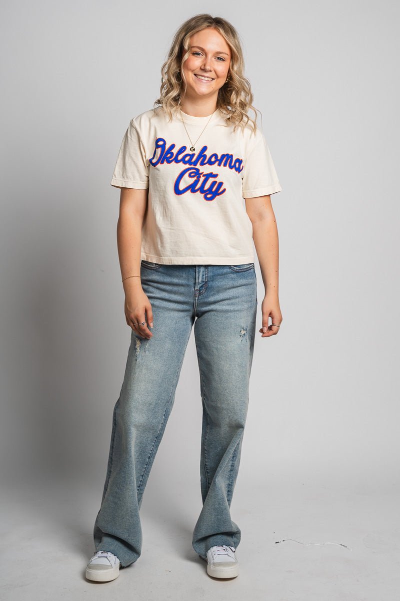 OKC basketball script crop t-shirt natural - Oklahoma City inspired graphic t-shirts at Lush Fashion Lounge Boutique in Oklahoma City