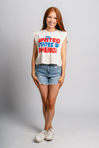 USA bows muscle tank top natural - Trendy Tank Top - Fashion Tank Tops at Lush Fashion Lounge Boutique in Oklahoma City