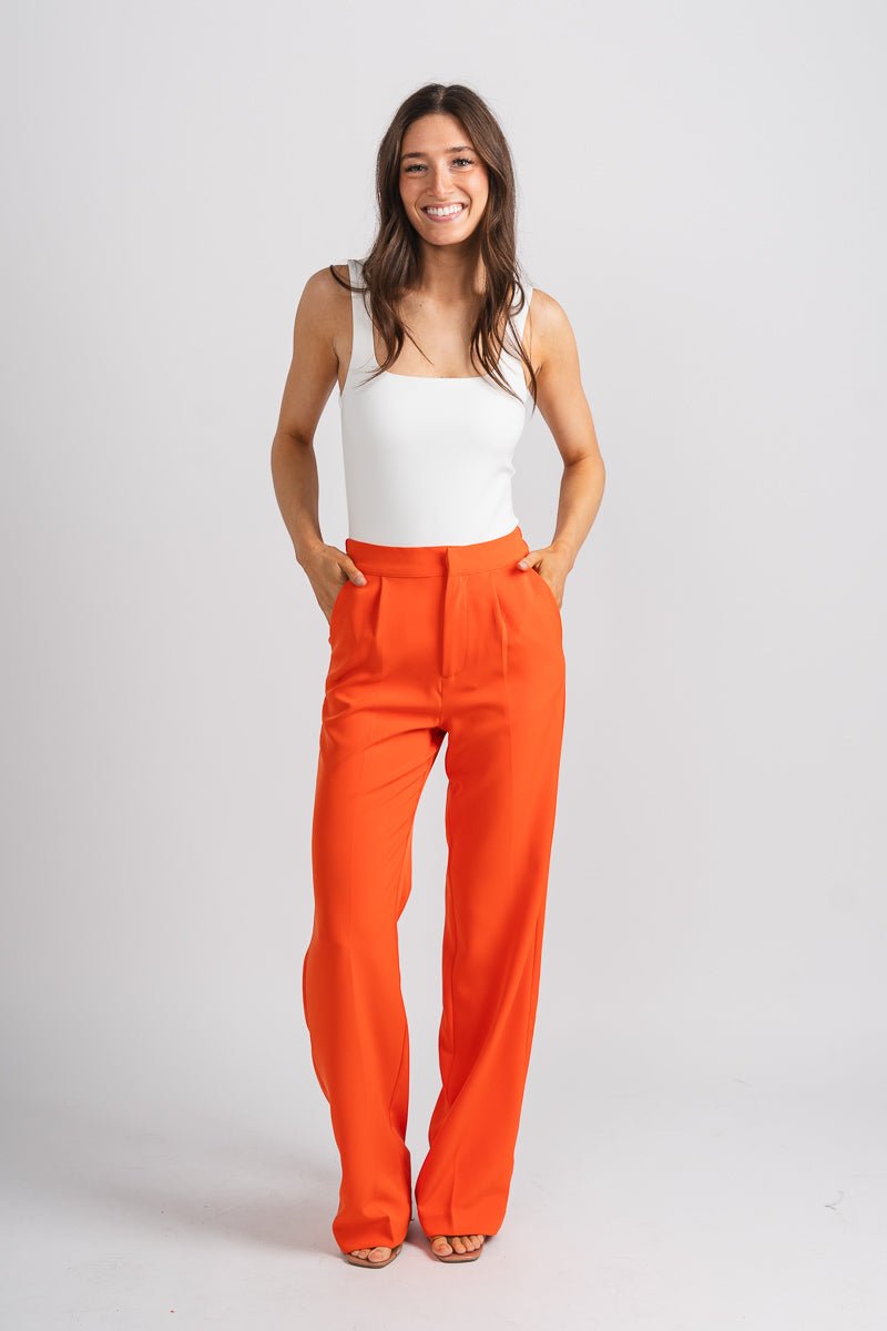 Pleated wide leg pants orange - Oklahoma City inspired graphic t-shirts at Lush Fashion Lounge Boutique in Oklahoma City