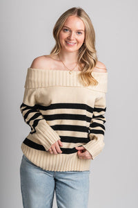 Off shoulder stripe sweater cream – Stylish Sweaters | Boutique Sweaters at Lush Fashion Lounge Boutique in Oklahoma City