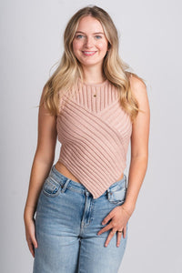 Asymmetrical sweater tank top blush - Cute Tank Top - Trendy Tank Tops at Lush Fashion Lounge Boutique in Oklahoma City