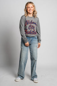 OKC basketball script unisex long sleeve t-shirt grey - Oklahoma City inspired graphic t-shirts at Lush Fashion Lounge Boutique in Oklahoma City