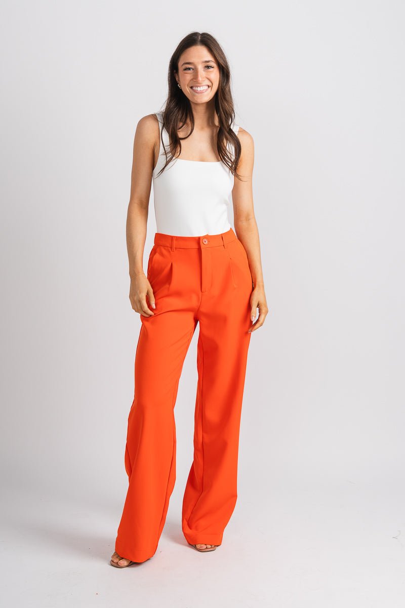 Pleated wide leg pants orange - Oklahoma City inspired graphic t-shirts at Lush Fashion Lounge Boutique in Oklahoma City