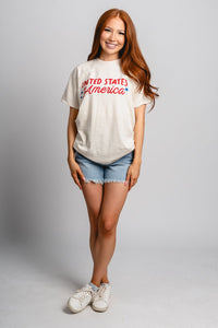 USA stars thrifted t-shirt off white - Stylish T-shirt - Trendy American Summer Fashion at Lush Fashion Lounge Boutique in Oklahoma