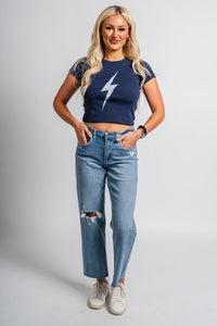 Bolt short sleeve crop tee navy - Oklahoma City inspired graphic t-shirts at Lush Fashion Lounge Boutique in Oklahoma City