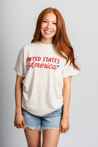 USA stars thrifted t-shirt off white - Fun T-shirt - Unique American Summer Ideas at Lush Fashion Lounge Boutique in Oklahoma