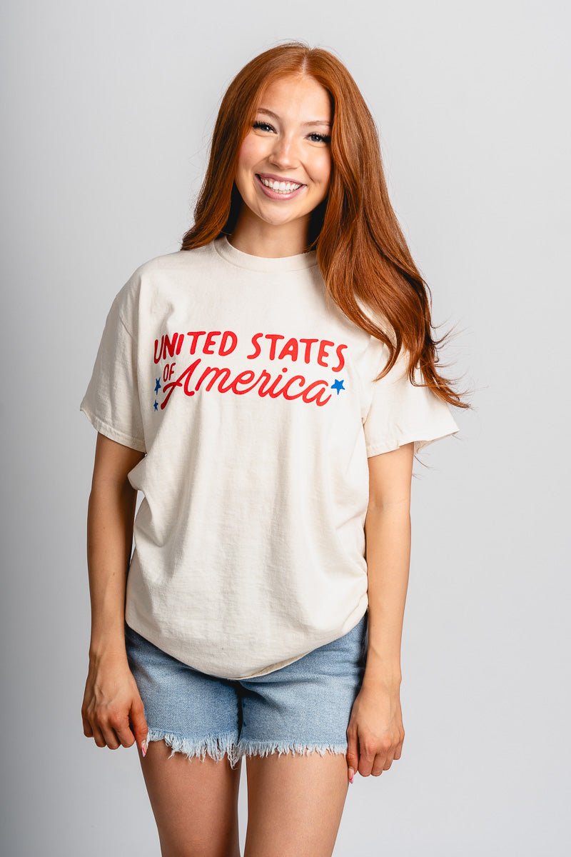 USA stars thrifted t-shirt off white - Fun T-shirt - Unique American Summer Ideas at Lush Fashion Lounge Boutique in Oklahoma