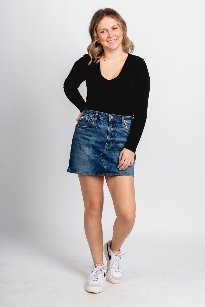 Daze Malibu denim mini skirt authentic | Lush Fashion Lounge: boutique fashion skirts, affordable boutique skirts, cute affordable skirts