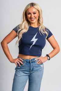 Bolt short sleeve crop tee navy - Trendy OKC Apparel at Lush Fashion Lounge Boutique in Oklahoma City