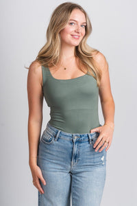 Square neck bodysuit sage - Cute bodysuit - Trendy Bodysuits at Lush Fashion Lounge Boutique in Oklahoma City