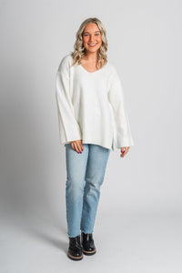 Z Supply Modern v-neck sweater sea salt - Z Supply Sweater - Z Supply Clothing at Lush Fashion Lounge Trendy Boutique Oklahoma City