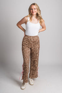 Bow detail track pants leopard | Lush Fashion Lounge: women's boutique pants, boutique women's pants, affordable boutique pants, women's fashion pants