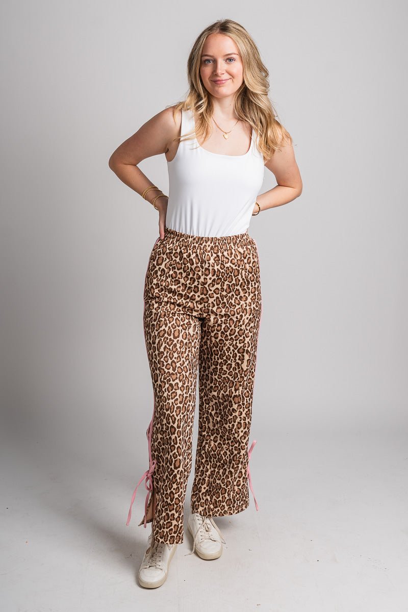 Bow detail track pants leopard | Lush Fashion Lounge: women's boutique pants, boutique women's pants, affordable boutique pants, women's fashion pants