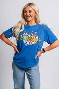 OKC basketball swish script unisex t-shirt royal - Trendy OKC Apparel at Lush Fashion Lounge Boutique in Oklahoma City