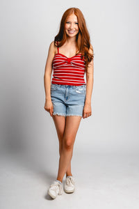 Ara bow detail striped tank top red/white - Stylish tank top - Trendy American Summer Fashion at Lush Fashion Lounge Boutique in Oklahoma