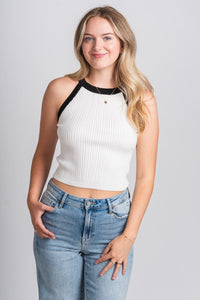 Contrast halter tank top white - Affordable Tank Top - Boutique Tank Tops at Lush Fashion Lounge Boutique in Oklahoma City