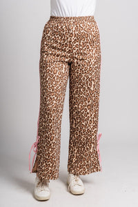 Bow detail track pants leopard - Cute Pants - Fun Cozy Basics at Lush Fashion Lounge Boutique in Oklahoma City