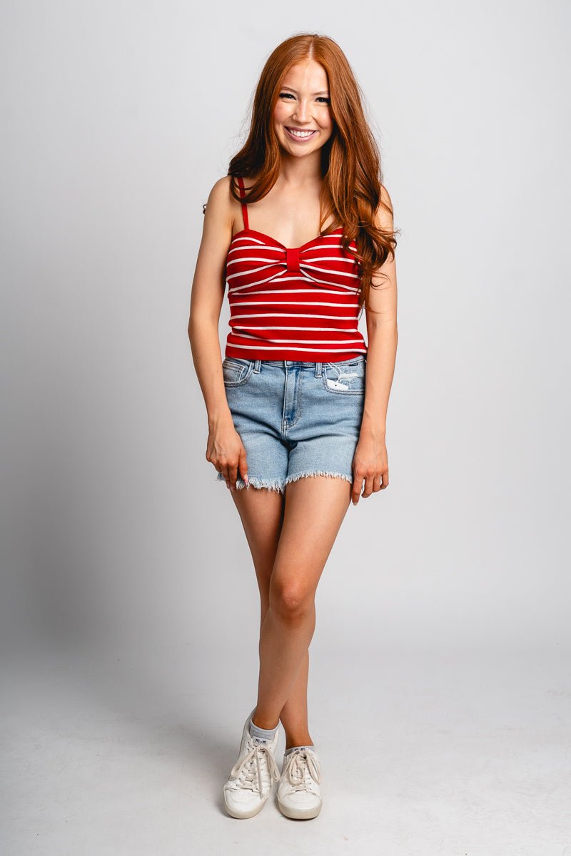 Ara bow detail striped tank top red/white - Fun tank top - Unique American Summer Ideas at Lush Fashion Lounge Boutique in Oklahoma