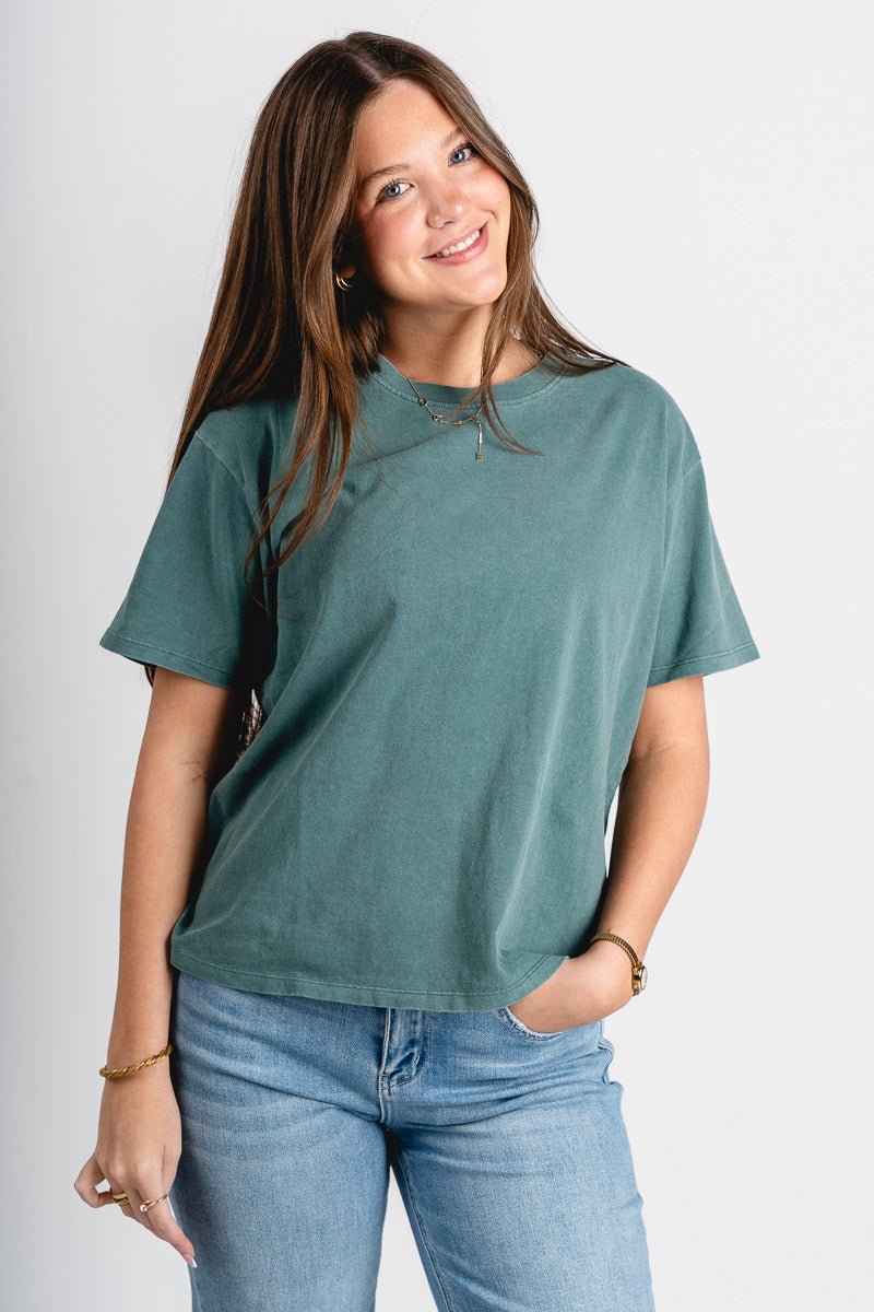Pigment dyed short sleeve t-shirt dark teal