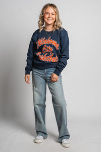 OKC basketball script sweatshirt navy - Trendy Oklahoma City Basketball T-Shirts Lush Fashion Lounge Boutique in Oklahoma City