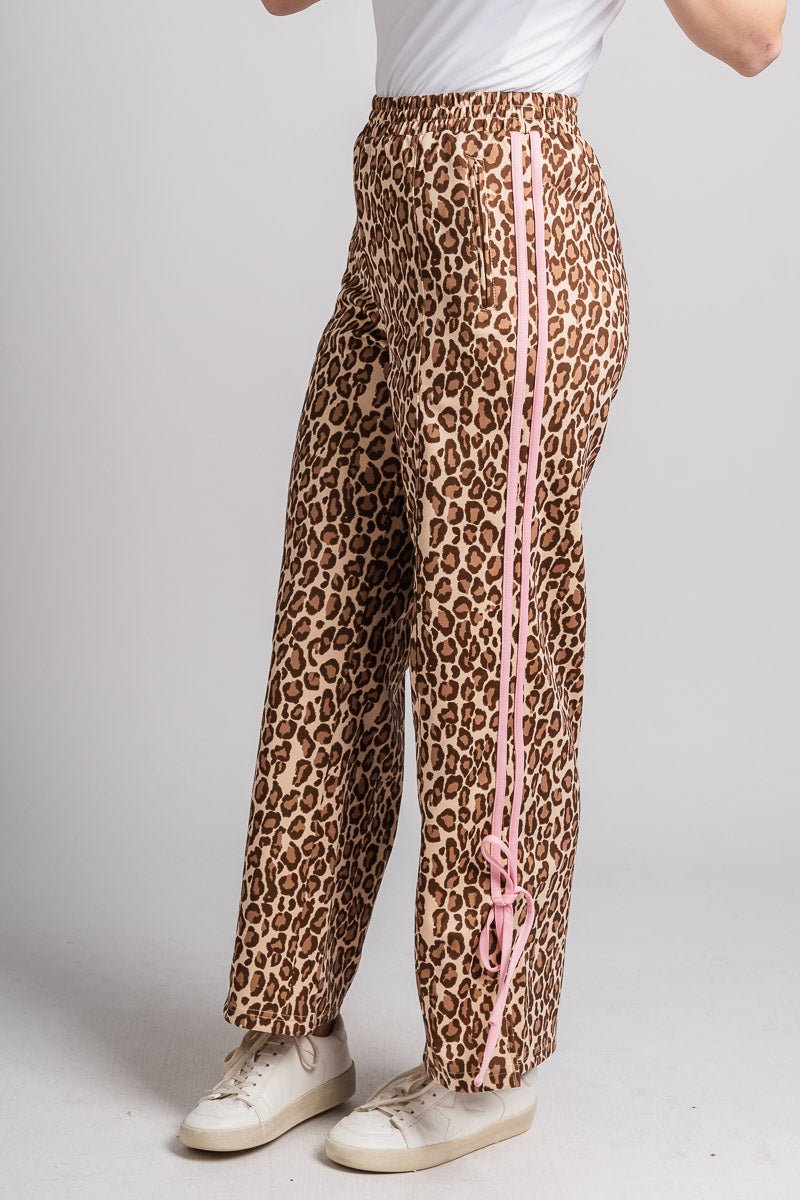 Bow detail track pants leopard - Fun Pants - Unique Lounge Looks at Lush Fashion Lounge Boutique in Oklahoma