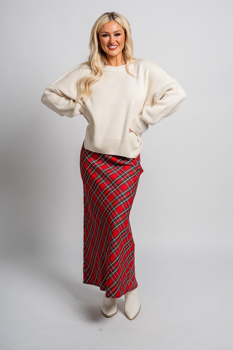 Plaid maxi skirt red - Exclusive Collection of Holiday Inspired T-Shirts and Hoodies at Lush Fashion Lounge Boutique in Oklahoma City