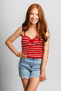 Ara bow detail striped tank top red/white - Trendy tank top - Cute American Summer Collection at Lush Fashion Lounge Boutique in Oklahoma City