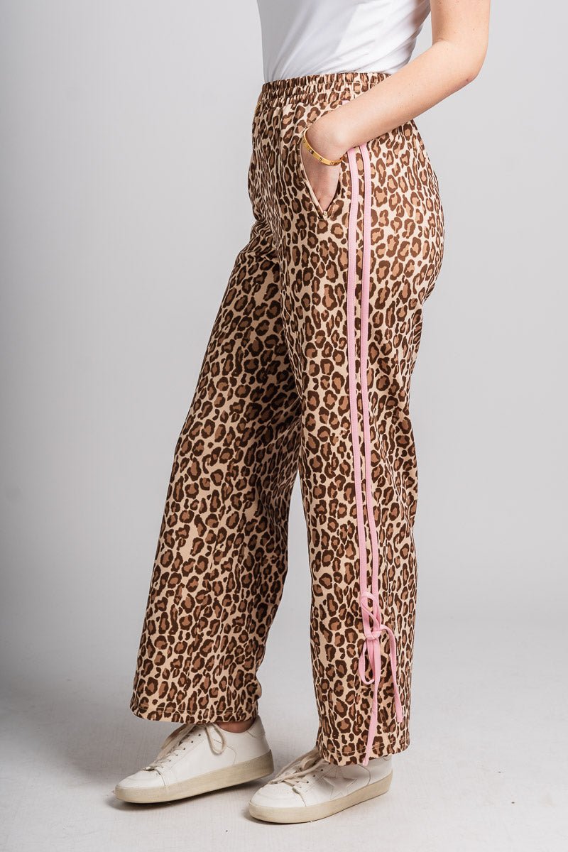 Bow detail track pants leopard - Trendy Pants - Cute Loungewear Collection at Lush Fashion Lounge Boutique in Oklahoma City