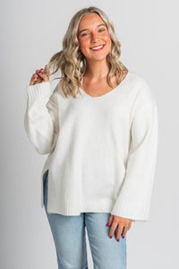 Z Supply Modern v-neck sweater sea salt - Z Supply Sweater - Z Supply Apparel at Lush Fashion Lounge Trendy Boutique Oklahoma City