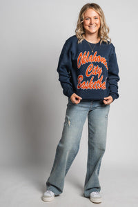 OKC basketball script sweatshirt navy - Trendy OKC Thunder T-Shirts at Lush Fashion Lounge Boutique in Oklahoma City