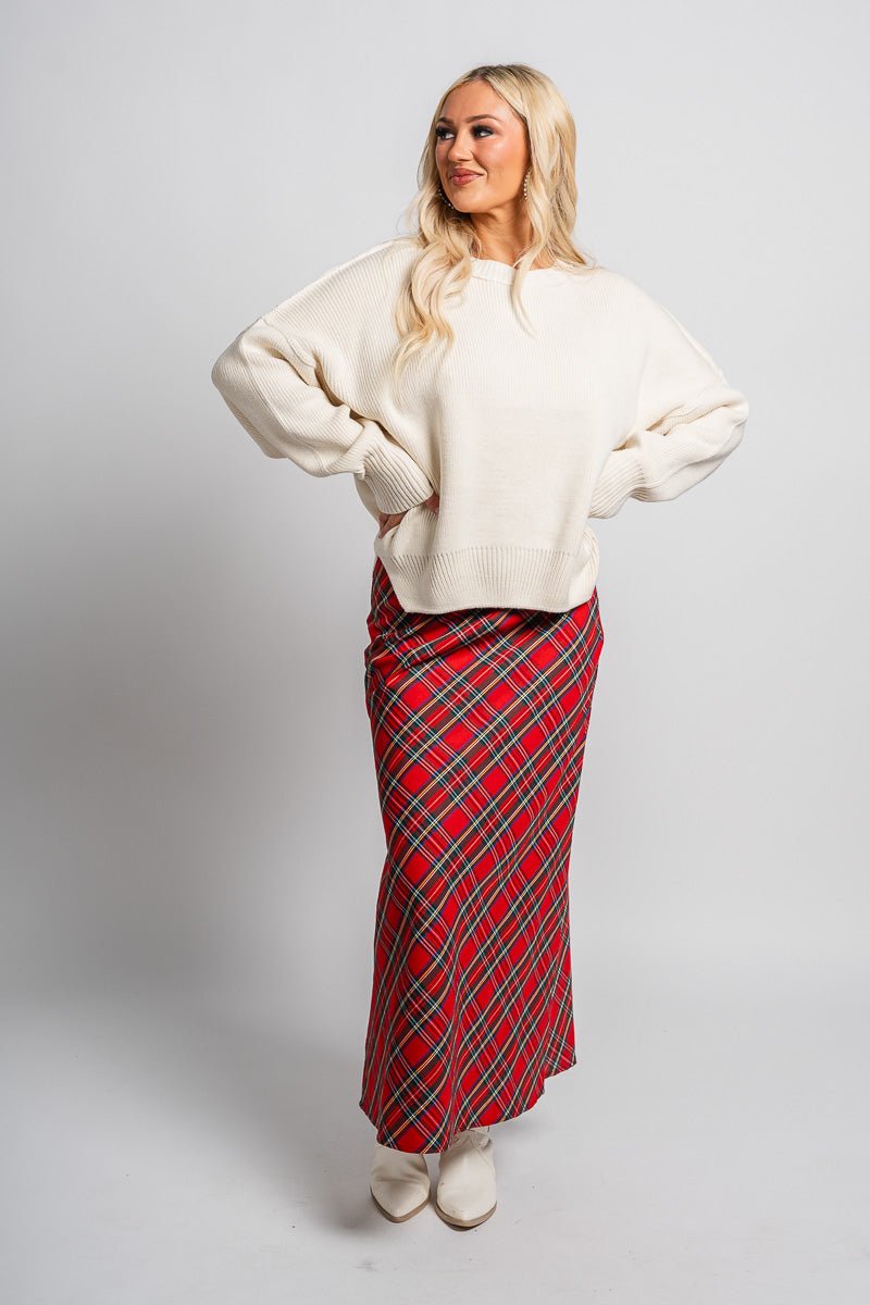 Plaid maxi skirt red | Lush Fashion Lounge: boutique fashion skirts, affordable boutique skirts, cute affordable skirts