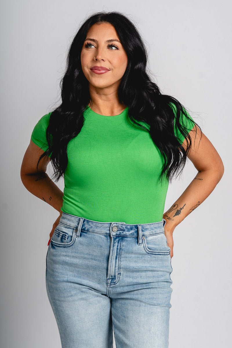 Short sleeve bodysuit green - Trendy T-Shirts for St. Patrick's Day at Lush Fashion Lounge Boutique in Oklahoma City