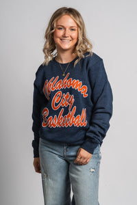 OKC basketball script sweatshirt navy - Oklahoma City inspired graphic t-shirts at Lush Fashion Lounge Boutique in Oklahoma City