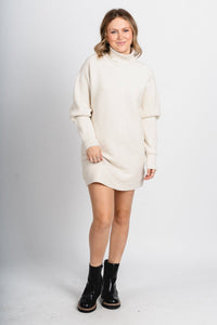 Anya ribbed turtleneck sweater dress cream - Trendy Sweaters | Cute Pullover Sweaters at Lush Fashion Lounge Boutique in Oklahoma City