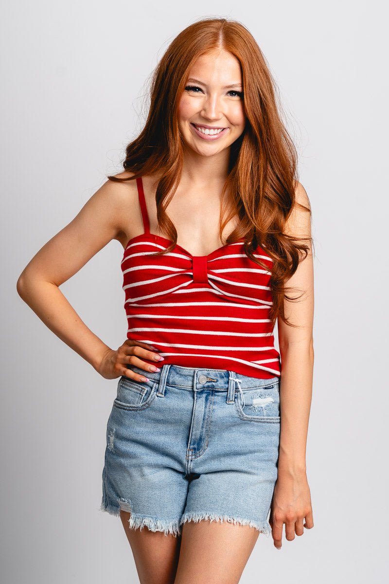 Ara bow detail striped tank top red/white - Cute tank top - Fun American Summer Outfits at Lush Fashion Lounge Boutique in Oklahoma City