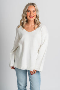 Z Supply Modern v-neck sweater sea salt - Z Supply Sweater - Z Supply Tops, Dresses, Tanks, Tees, Cardigans, Joggers and Loungewear at Lush Fashion Lounge