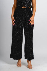 Velvet sequin pants black - Trendy New Year's Eve Outfits at Lush Fashion Lounge Boutique in Oklahoma City