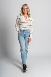 Z Supply Scarlett ribbed henley sea salt - Z Supply Sweater - Z Supply Clothing at Lush Fashion Lounge Trendy Boutique Oklahoma City