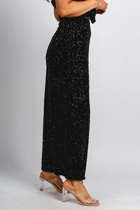 Velvet sequin pants black - Affordable New Year's Eve Party Outfits at Lush Fashion Lounge Boutique in Oklahoma City
