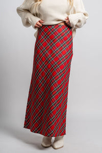 Plaid maxi skirt red - Trendy Holiday Apparel at Lush Fashion Lounge Boutique in Oklahoma City