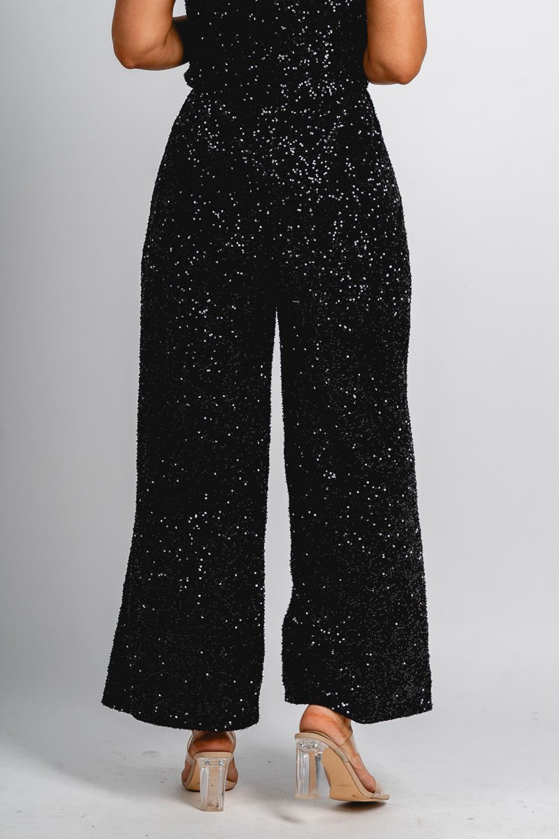 Velvet sequin pants black - Trendy New Year's Eve Dresses, Skirts, Kimonos and Sequins at Lush Fashion Lounge Boutique in Oklahoma City