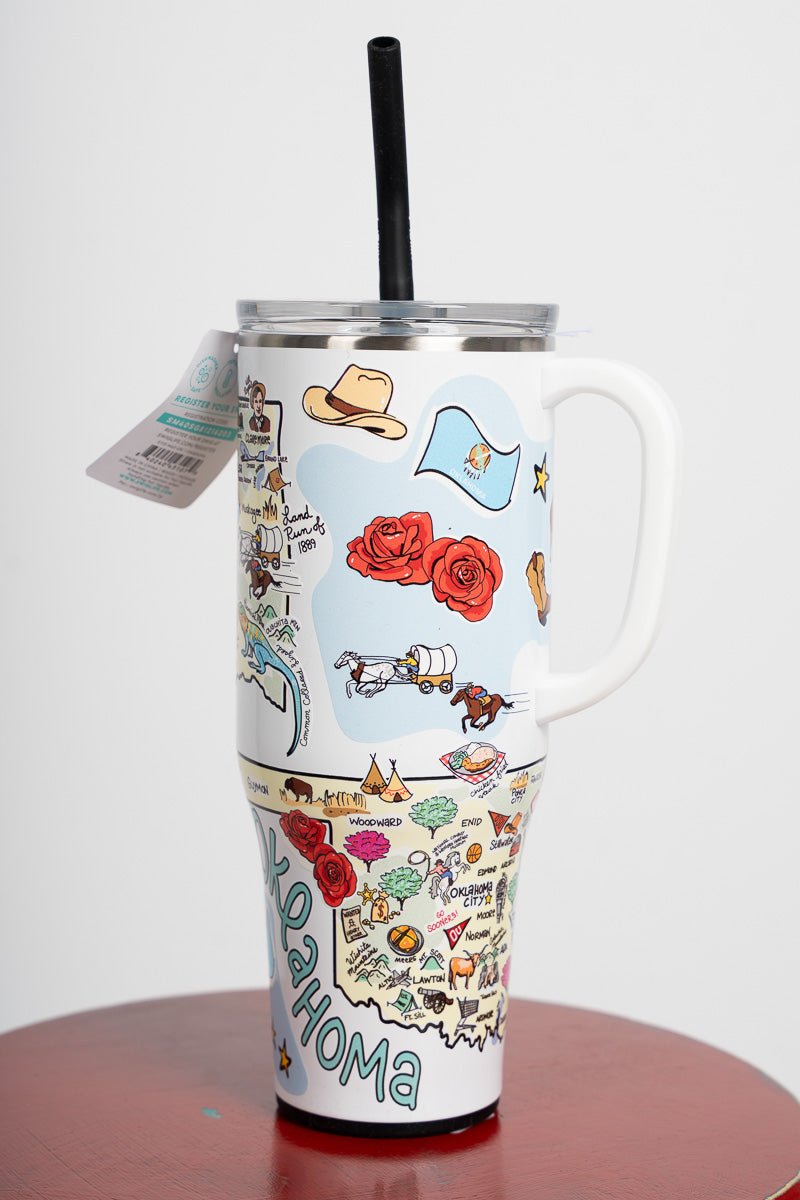 Swig Oklahoma 40 oz tumbler white - Trendy Tumblers, Mugs and Cups at Lush Fashion Lounge Boutique in Oklahoma City