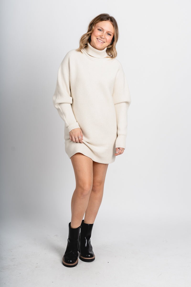 Anya ribbed turtleneck sweater dress cream – Unique Sweaters | Lounging Sweaters and Womens Fashion Sweaters at Lush Fashion Lounge Boutique in Oklahoma City