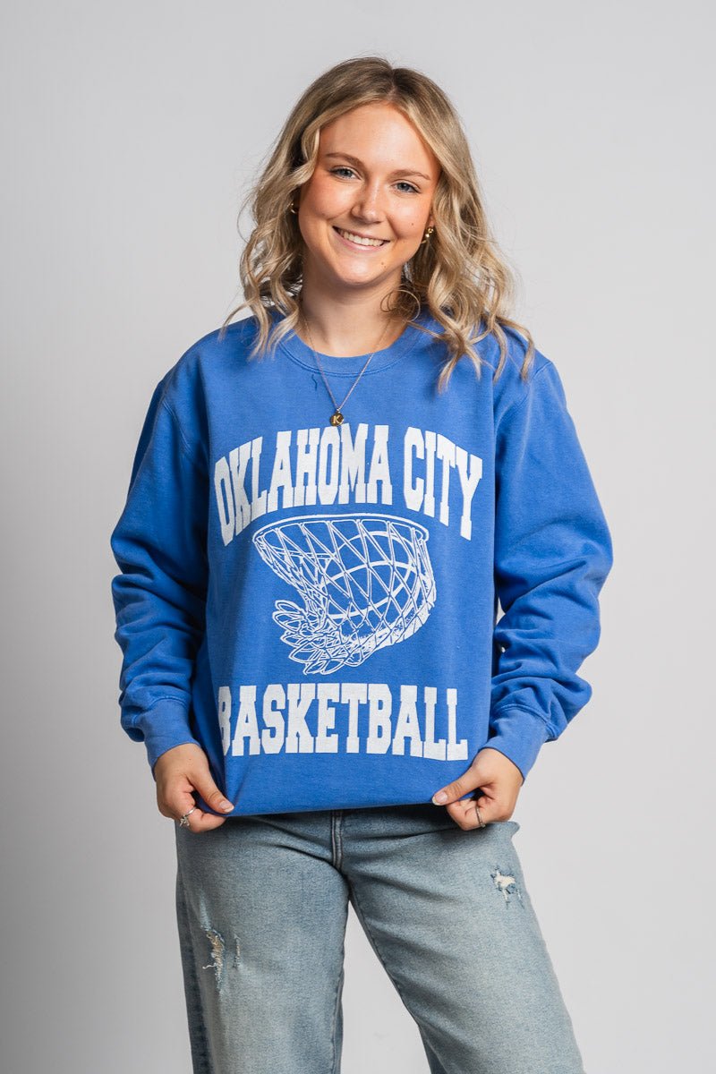 OKC swish comfort color sweatshirt royal - Trendy OKC Apparel at Lush Fashion Lounge Boutique in Oklahoma City