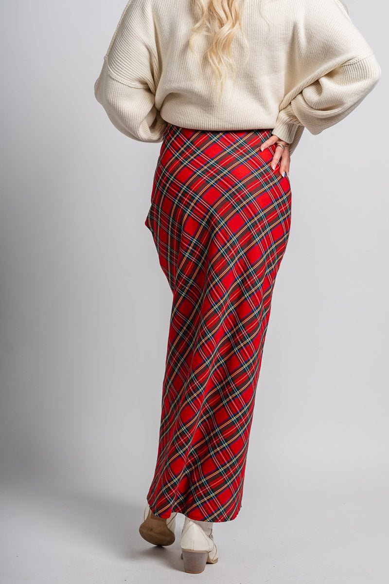 Plaid maxi skirt red | Lush Fashion Lounge: boutique fashion skirts, affordable boutique skirts, cute affordable skirts