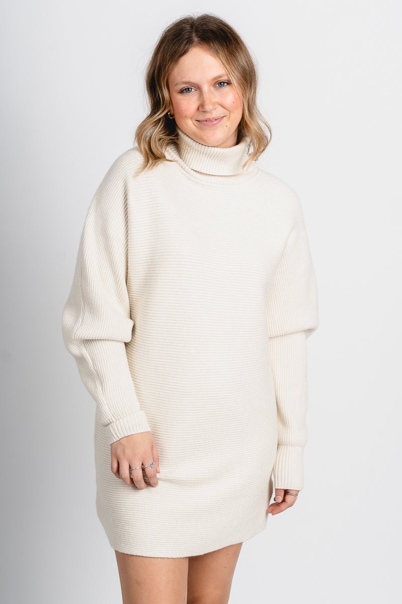 Anya ribbed turtleneck sweater dress cream – Boutique Sweaters | Fashionable Sweaters at Lush Fashion Lounge Boutique in Oklahoma City