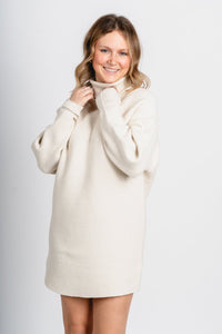 Anya ribbed turtleneck sweater dress cream - Affordable dress - Boutique Dresses at Lush Fashion Lounge Boutique in Oklahoma City