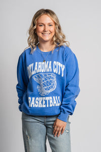 OKC swish comfort color sweatshirt royal - Trendy Oklahoma City Basketball T-Shirts Lush Fashion Lounge Boutique in Oklahoma City